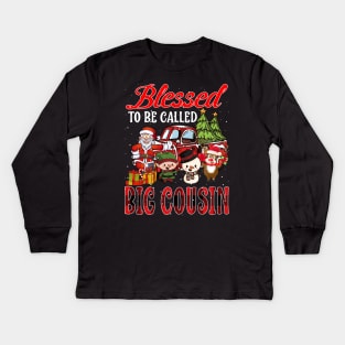 Blessed To Be Called Big Cousin Christmas Buffalo Plaid Truck Kids Long Sleeve T-Shirt